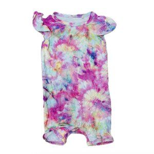 Posh Peanut Joplin Shorts Romper Girls 6-9 Month Pink Tie Dye Bamboo Cap Sleeve